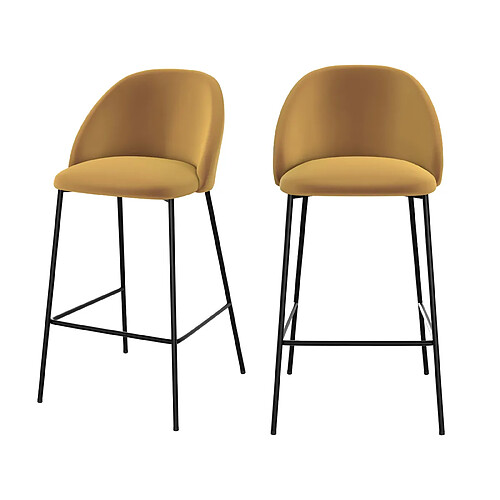 Rendez Vous Deco Chaise de bar Karl en velours jaune moutarde 66 cm (lot de 2)