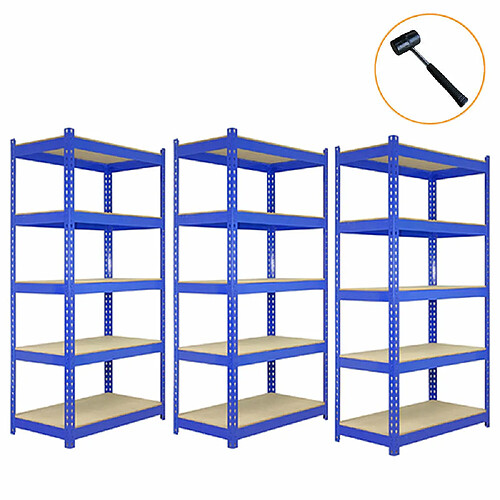 Monstershop Lot de 3 Etagères Bleues en Acier 120 x 50 x 180cm - Q-Rax