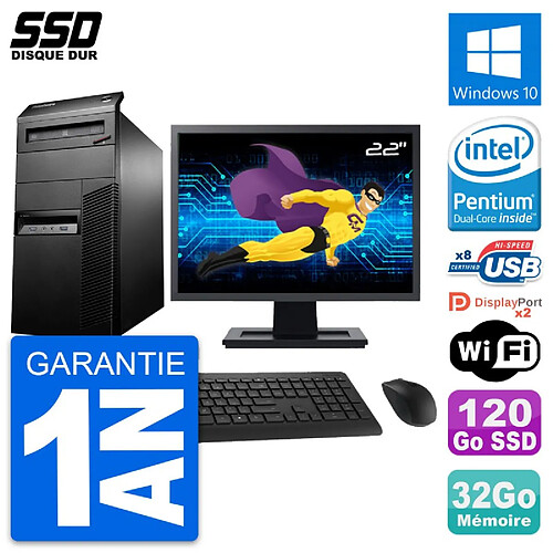 PC Tour Lenovo M93p Ecran 22" Intel G3220 RAM 32Go SSD 120Go Windows 10 Wifi · Occasion