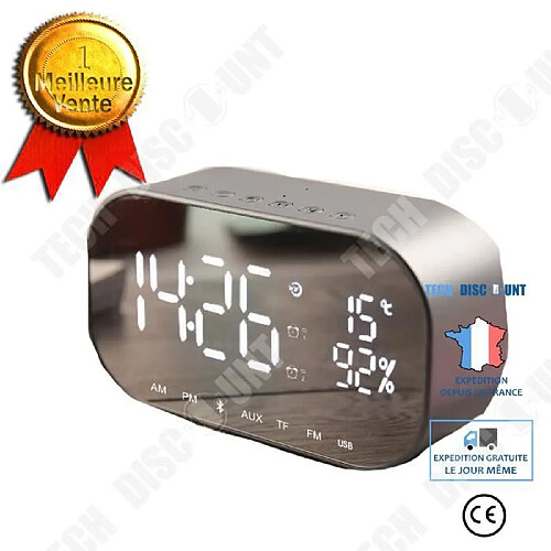 Tech Discount TD® Haut-parleur Bluetooth Réveil Bureau Audio Thermomètre Radio FMuitBluetooth chevet réveil affichage de la températu gris ciel