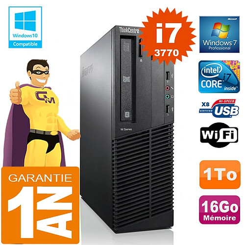 PC Lenovo M92p SFF Core I7-3770 Ram 16Go Disque 1 To Graveur DVD Wifi W7 · Occasion