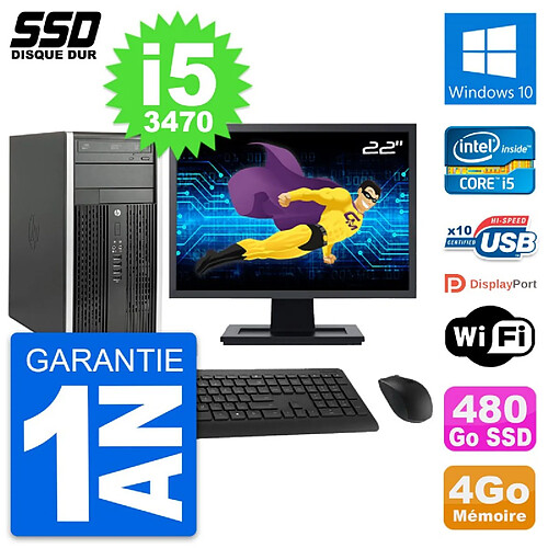 PC Tour HP 6300 CMT Ecran 22" Intel i5-3470 RAM 4Go SSD 480Go Windows 10 Wifi · Occasion