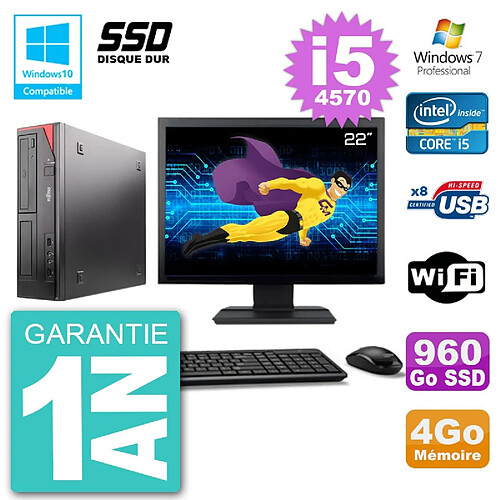 PC Fujitsu Esprimo E520 Ecran 22" i5-4570 RAM 4Go SSD 960Go Graveur DVD Wifi W7 · Occasion