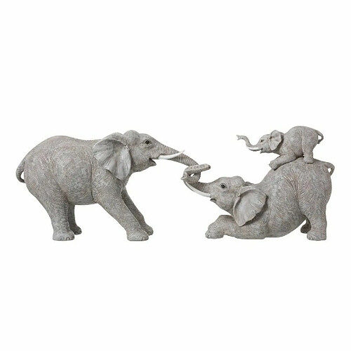 Paris Prix Statue Déco Résine Eléphants Joueurs 76cm Gris