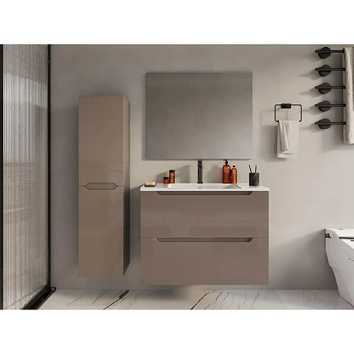 Vente-Unique Colonne de salle de bain suspendue - Taupe - L30 x l30 x 120 cm - STEFANIE