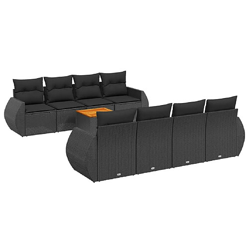 Maison Chic Ensemble Tables et chaises d'extérieur 9 pcs avec coussins,Salon de jardin noir résine tressée -GKD212872