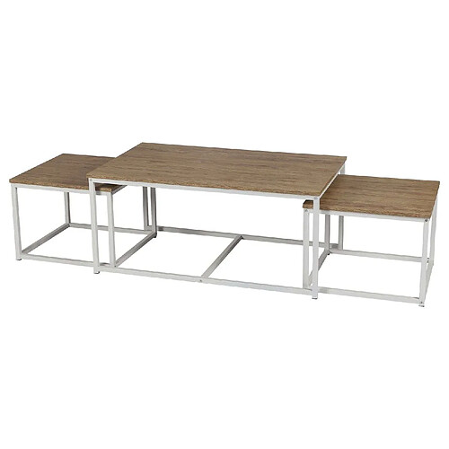 Urban Living Trio de tables basses La Casa Blanca en bois et métal - Marron et blanc