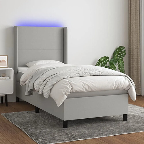 Sommier à lattes et matelas LED,Cadre à lattes de lit pour Adulte Gris clair 100x200 cm Tissu -MN84565