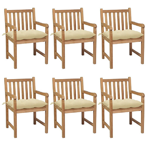 vidaXL Chaises de jardin lot de 6 et coussins blanc crème Teck solide