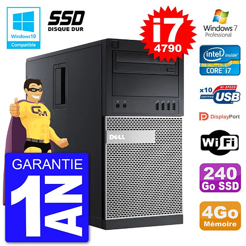 PC Tour DELL 9020 Intel Core I7-4790 RAM 4Go SSD 240Go Graveur DVD Wifi W7 · Occasion