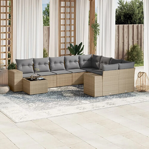 vidaXL Salon de jardin avec coussins 10 pcs beige résine tressée