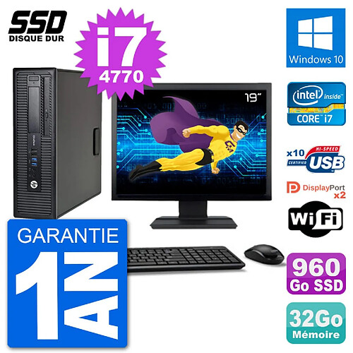 PC HP EliteDesk 800 G1 Ecran 19" Core i7-4770 RAM 32Go SSD 960Go Windows 10 Wifi · Occasion