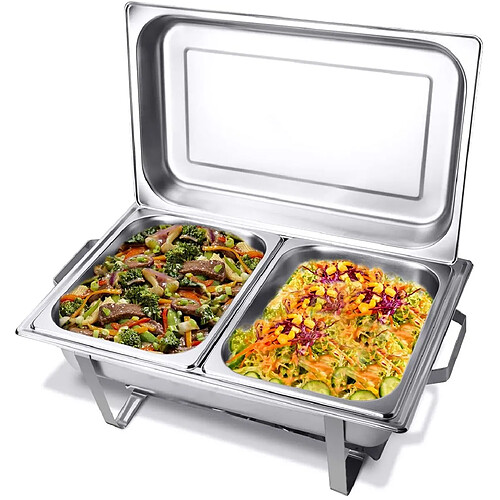 Bcelec F433-2 Réchaud Chauffe-plats 2x GN1/2 bain marie avec couvercle, 60x37x29cm