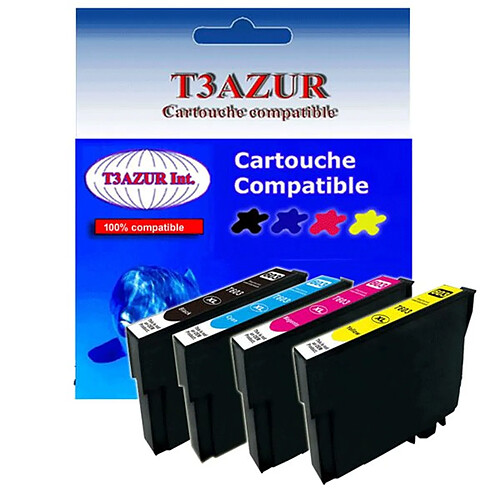 Lot de 4 cartouches d'encre compatibles Epson Expression Home XP-4105 -T3AZUR