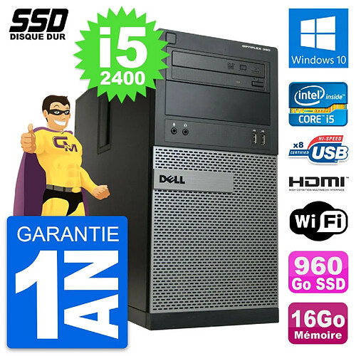 PC Tour Dell OptiPlex 390 MT i5-2400 RAM 16Go SSD 960Go HDMI Windows 10 Wifi · Occasion