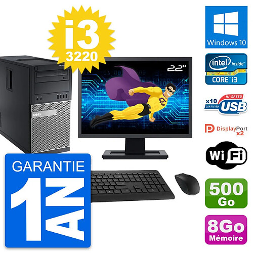 PC Tour Dell 9010 Ecran 22" Intel i3-3220 RAM 8Go Disque 500Go Windows 10 Wifi · Occasion