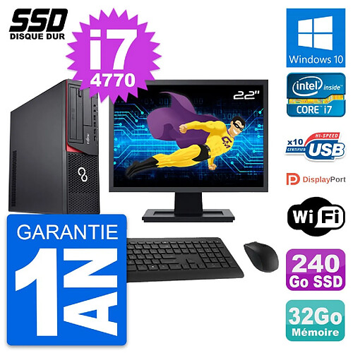 PC Fujitsu E920 DT Ecran 22" Intel i7-4770 RAM 32Go SSD 240Go Windows 10 Wifi · Occasion