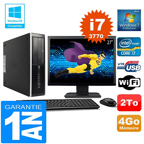 PC HP Compaq 8300 SFF Core I7-3770 Ram 4Go Disque 2 To Wifi W7 Ecran 27" · Occasion