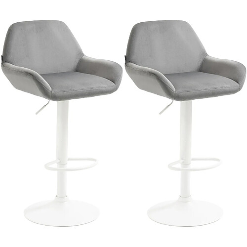 Decoshop26 Lot de 2 tabourets de bar repose-pieds en forme d'arc en métal blanc assise en velours gris 10_0004037