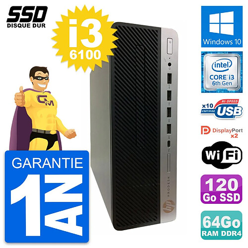 PC HP ProDesk 600 G3 SFF Intel Core i3-6100 RAM 64Go SSD 120Go Windows 10 Wifi · Occasion