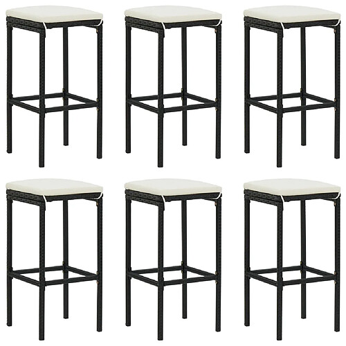 vidaXL Tabourets de bar avec coussins lot de 6 noir résine tressée