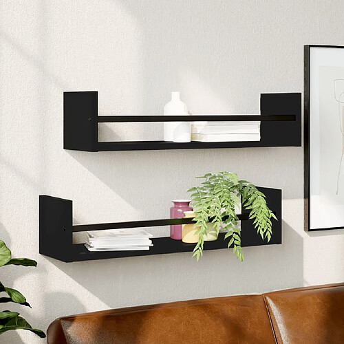 Maison Chic Lot de 2 Étagères murales,Étagère Rangement flottate avec barres noir 60x16x14 cm -MN91920