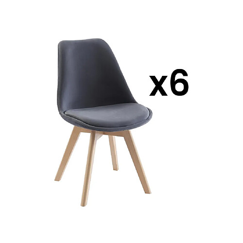 Vente-Unique Lot de 6 chaises en velours et hêtre - Gris - JODY