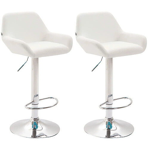 Decoshop26 Lot de 2 tabourets de bar repose-pieds en forme d'arc en métal chromé assise en PVC blanc 10_0004025