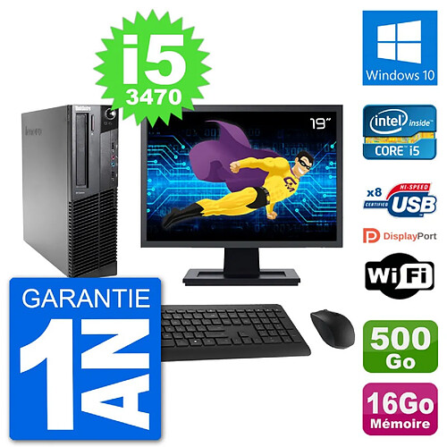 PC Lenovo M92p SFF Ecran 19" Intel i5-3470 RAM 16Go Disque 500Go Windows 10 Wifi · Occasion