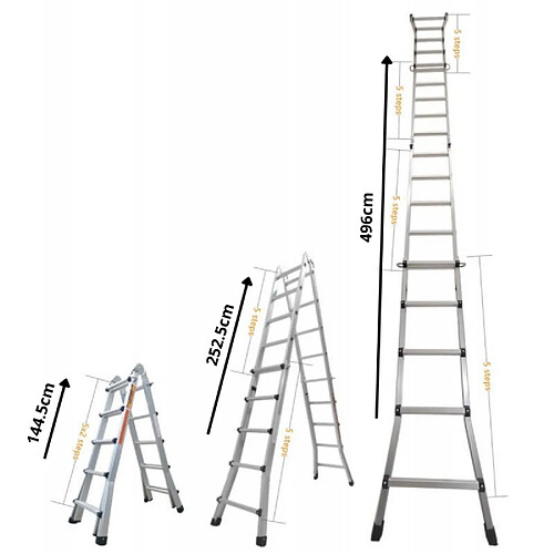 Secury-T Échelle articulée et télescopique pliante en aluminium 4x5 marches 4,96m