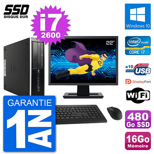 PC HP Compaq 6200 Pro SFF Ecran 22" i7-2600 RAM 16Go SSD 480Go Windows 10 Wifi · Occasion