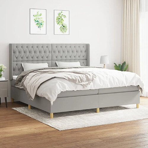 vidaXL Sommier à lattes de lit avec matelas Gris clair 200x200cm Tissu