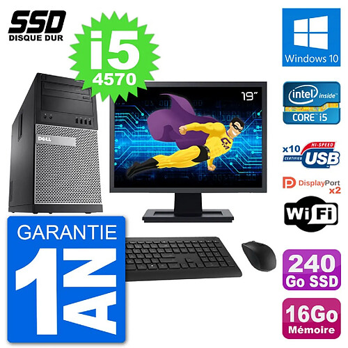 PC Tour Dell 9020 Ecran 19" Intel i5-4570 RAM 16Go SSD 240Go Windows 10 Wifi · Occasion