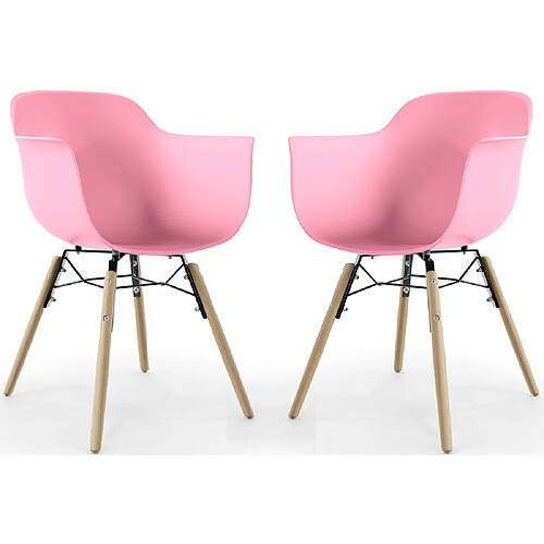 ICONIK INTERIOR Lot de 2 Chaises de Salle à Manger Design Scandinave - Pieds en Bois - Nordika Rose