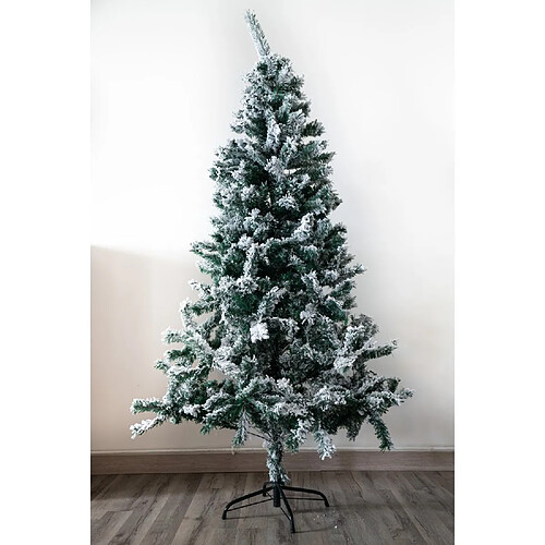 Toilinux Sapin de Noël Artificiel enneigé Oslo - 450 Branches épaisses - H. 150 cm - Blanc et Vert