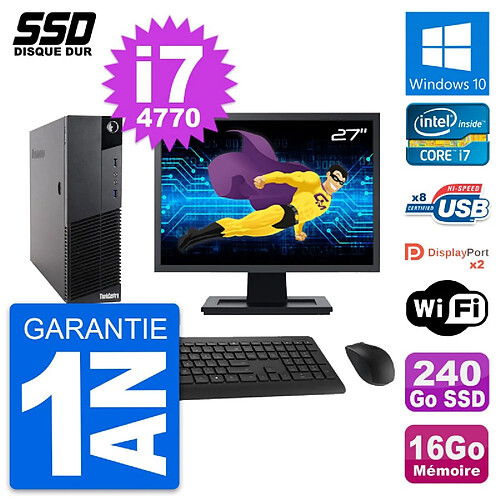 PC Lenovo M83 SFF Ecran 27" Intel i7-4770 RAM 16Go SSD 240Go Windows 10 Wifi · Occasion