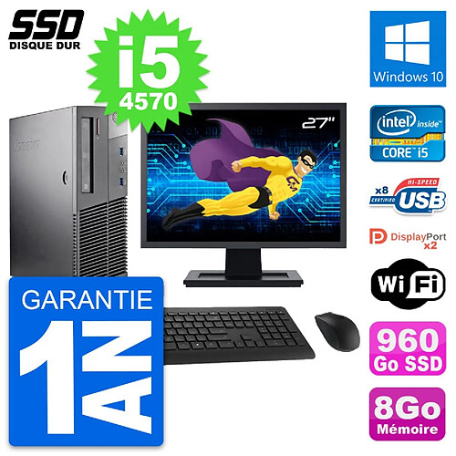 PC Lenovo M93p SFF Ecran 27" Intel i5-4570 RAM 8Go SSD 960Go Windows 10 Wifi · Occasion