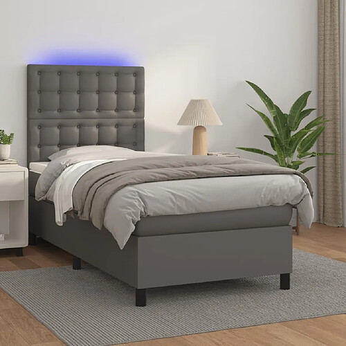 Sommier à lattes et LED,Cadre à lattes de lit avec matelas pour Adulte Gris 90x200 cm -MN92941