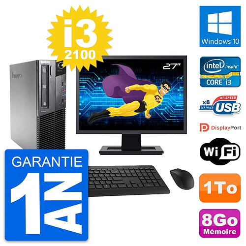 PC Lenovo M81 SFF Ecran 27" Intel i3-2100 RAM 8Go Disque Dur 1To Windows 10 Wifi · Occasion