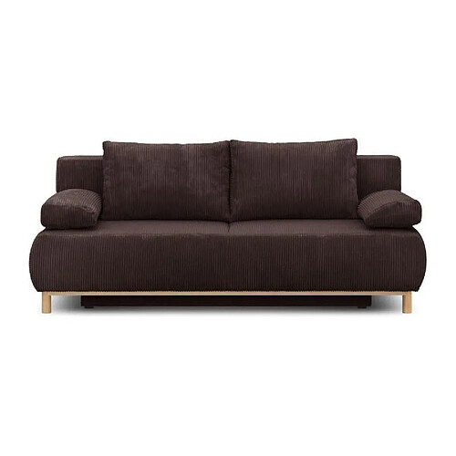 Banquette convertible 3 places MIKA - Velours côtelé marron foncé - Coffre de rangement - L 192 x H 84 x P 93 cm