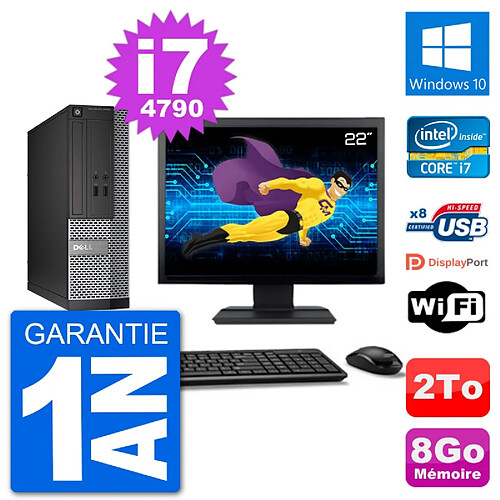 PC Dell Optiplex 3020 SFF Ecran 22" i7-4790 RAM 8Go Disque 2To Windows 10 Wifi · Occasion