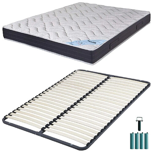 Ebac Matelas mousse + Sommier métal démonté 160x200 Melior - Hauteur 20 cm - Soutien ferme