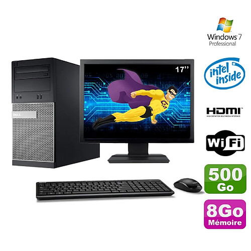 Lot PC Tour DELL 3010 MT G2020 Graveur 8Go 500Go HDMI Wifi W7 + Ecran 17" · Occasion