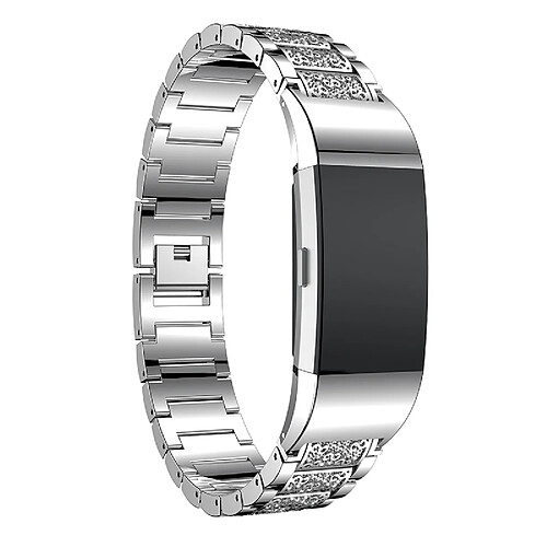 Wewoo Bracelet pour montre connectée en acier inoxydable serti de diamants Fitbit Charge 2 argent