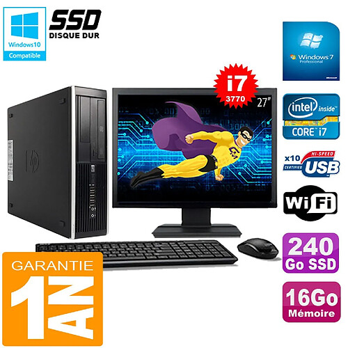 PC HP Compaq Pro 6300 SFF I7-3770 16Go 240Go SSD Graveur DVD Wifi W7 Ecran 27" · Occasion