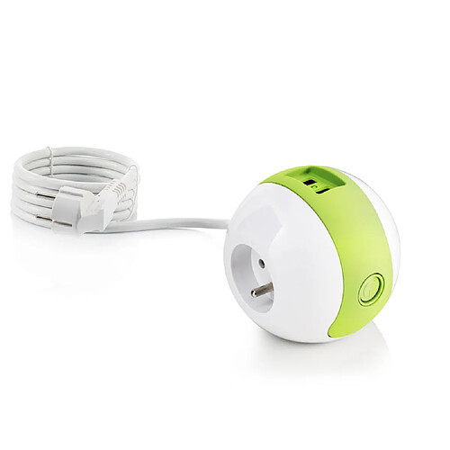 Watt & Co Multiprise Multimédia WATTBALL 2P 16A + 1P 6A + USB 2.1A - Verte