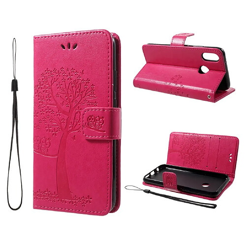 Etui en PU  tree chouette rose pour Huawei P20 Lite