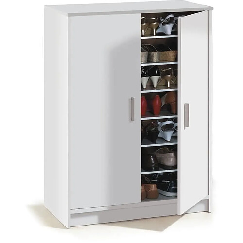 No Name Meuble a chaussures armoire BASIC - 2 portes + 6 étageres - Mélaminé blanc - 30 paires - L75 x P36 x H101 cm