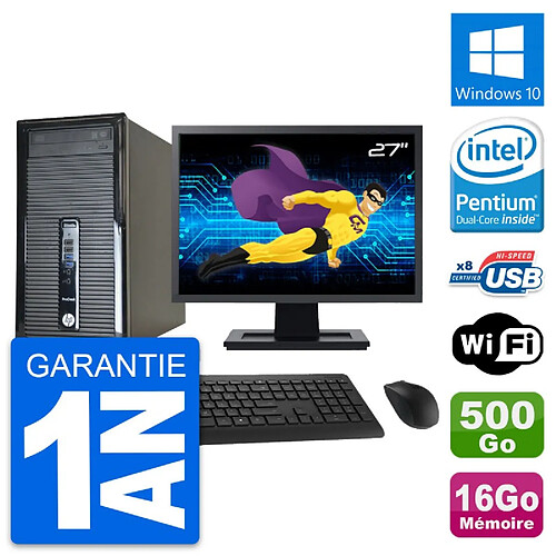 PC Tour HP 400 G1 Ecran 27" Intel G3220 RAM 16Go Disque 500Go Windows 10 Wifi · Occasion