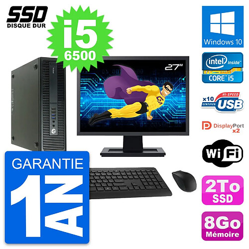 PC HP 600 G2 SFF Ecran 27" Intel Core i5-6500 RAM 8Go SSD 2To Windows 10 Wifi · Occasion